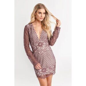 Tobi Women's Mini Bodycon Dress L Rose Lace Emily Plunging V-Neck Cocktail NEW